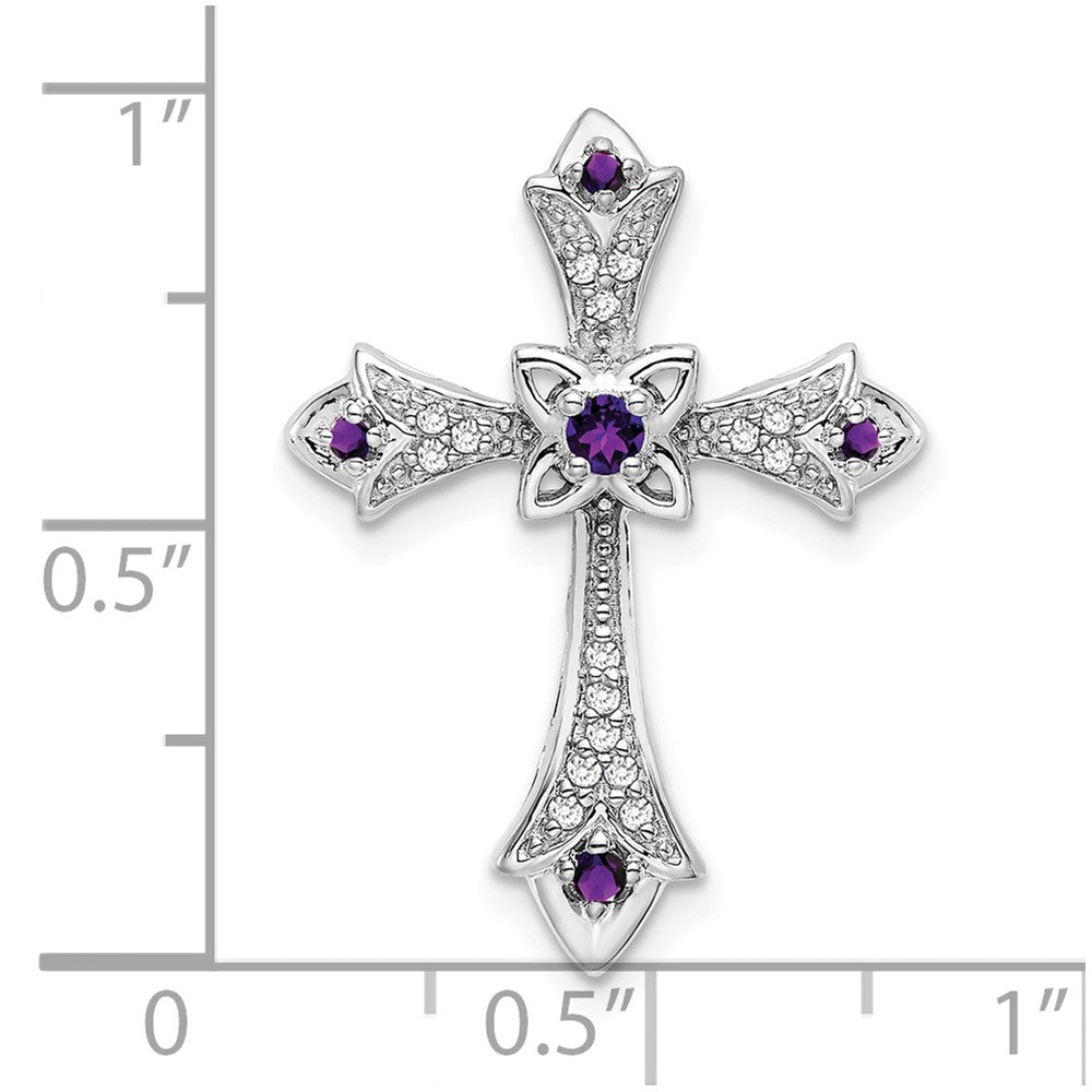 14k White Gold Amethyst and Real Diamond Fleur de Lis Cross Chain Slide