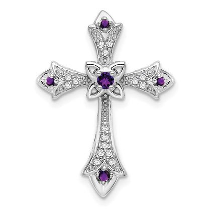 14k White Gold Amethyst and Real Diamond Fleur de Lis Cross Chain Slide
