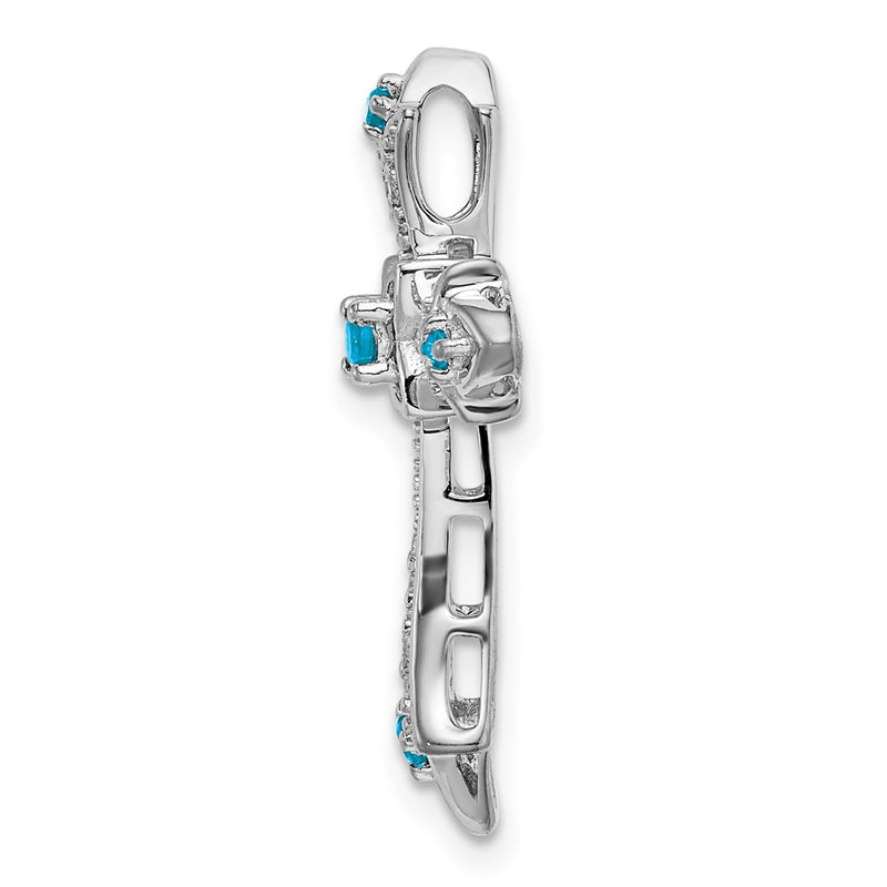 14k White Gold Blue Topaz and Real Diamond Fleur de Lis Cross Chain Slide