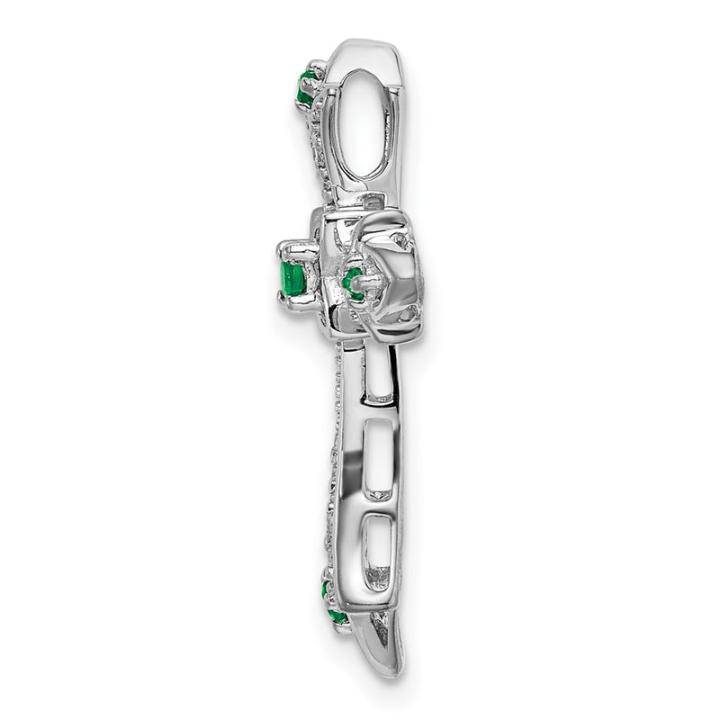 14k White Gold Emerald and Real Diamond Fleur de Lis Cross Chain Slide