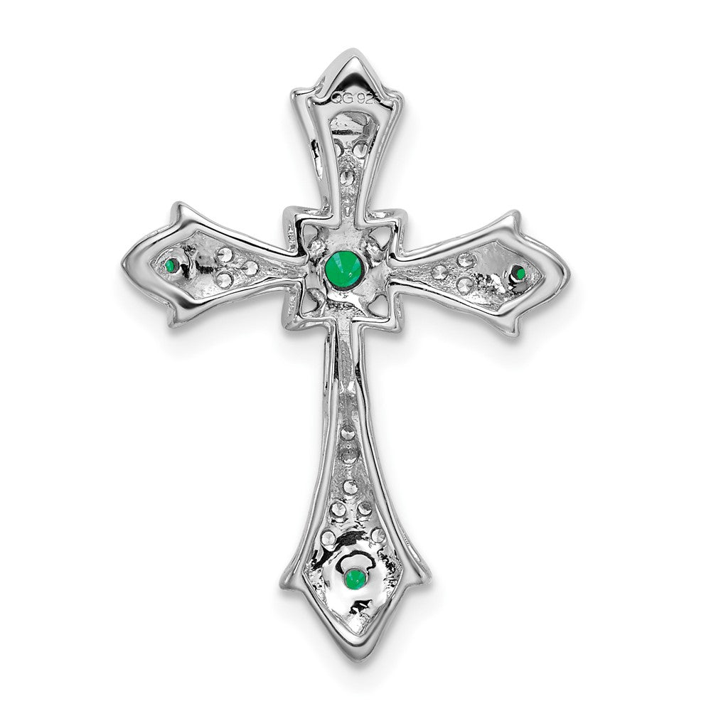 14k White Gold Emerald and Real Diamond Fleur de Lis Cross Chain Slide