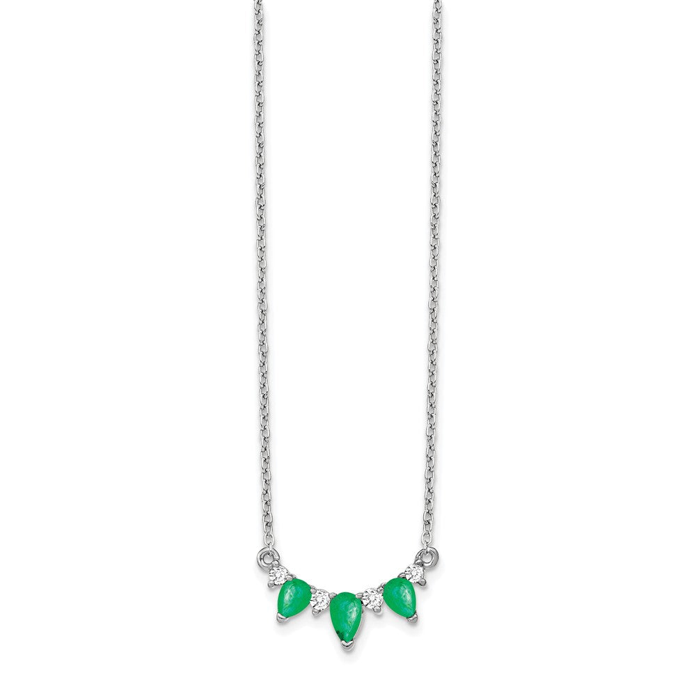 14k White Gold Emerald and Real Diamond 18 inch Necklace