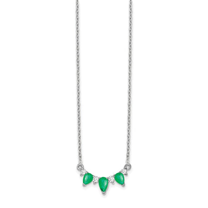 14k White Gold Emerald and Real Diamond 18 inch Necklace