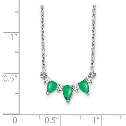 14k White Gold Emerald and Real Diamond 18 inch Necklace