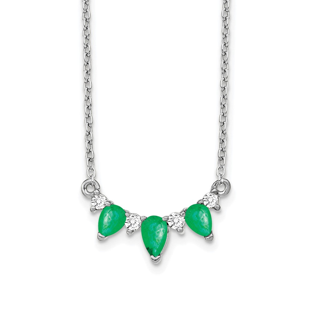 14k White Gold Emerald and Real Diamond 18 inch Necklace