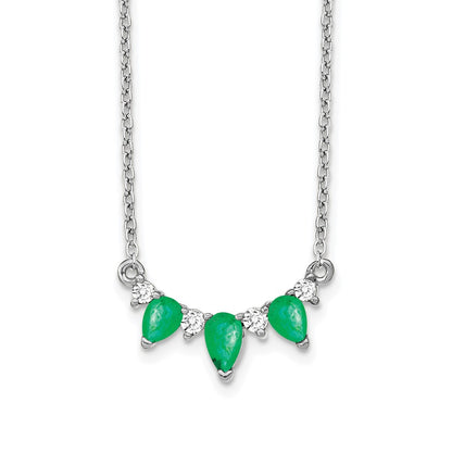 14k White Gold Emerald and Real Diamond 18 inch Necklace
