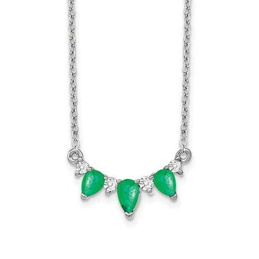 14k White Gold Emerald and Real Diamond 18 inch Necklace
