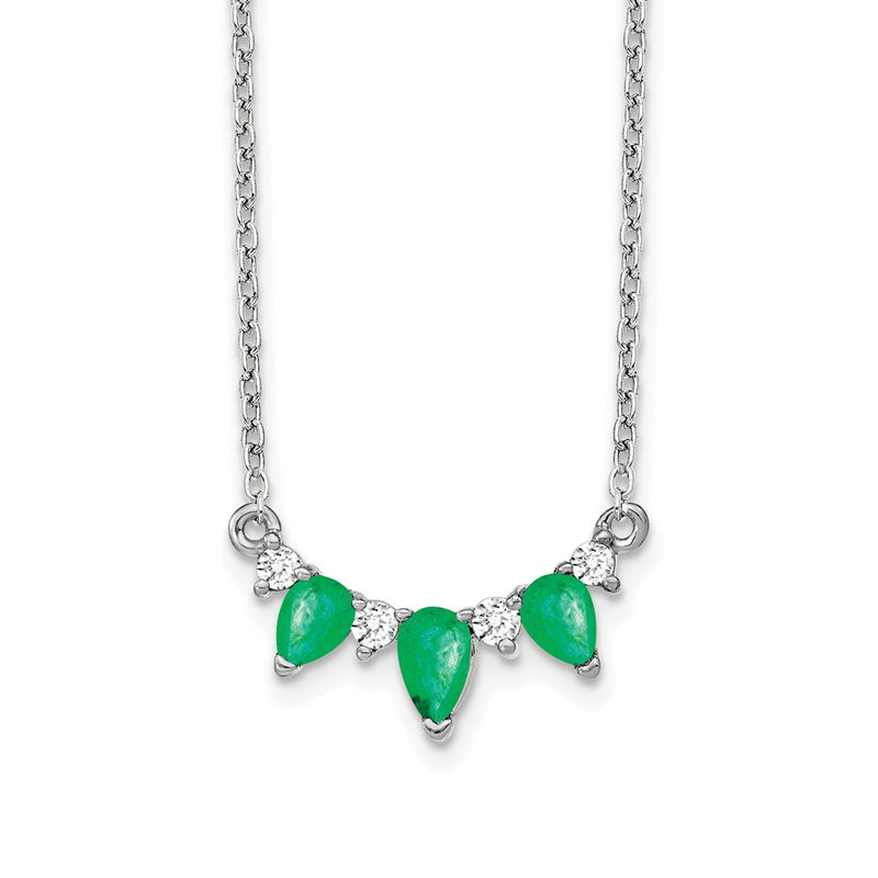 14k White Gold Emerald and Real Diamond 18 inch Necklace