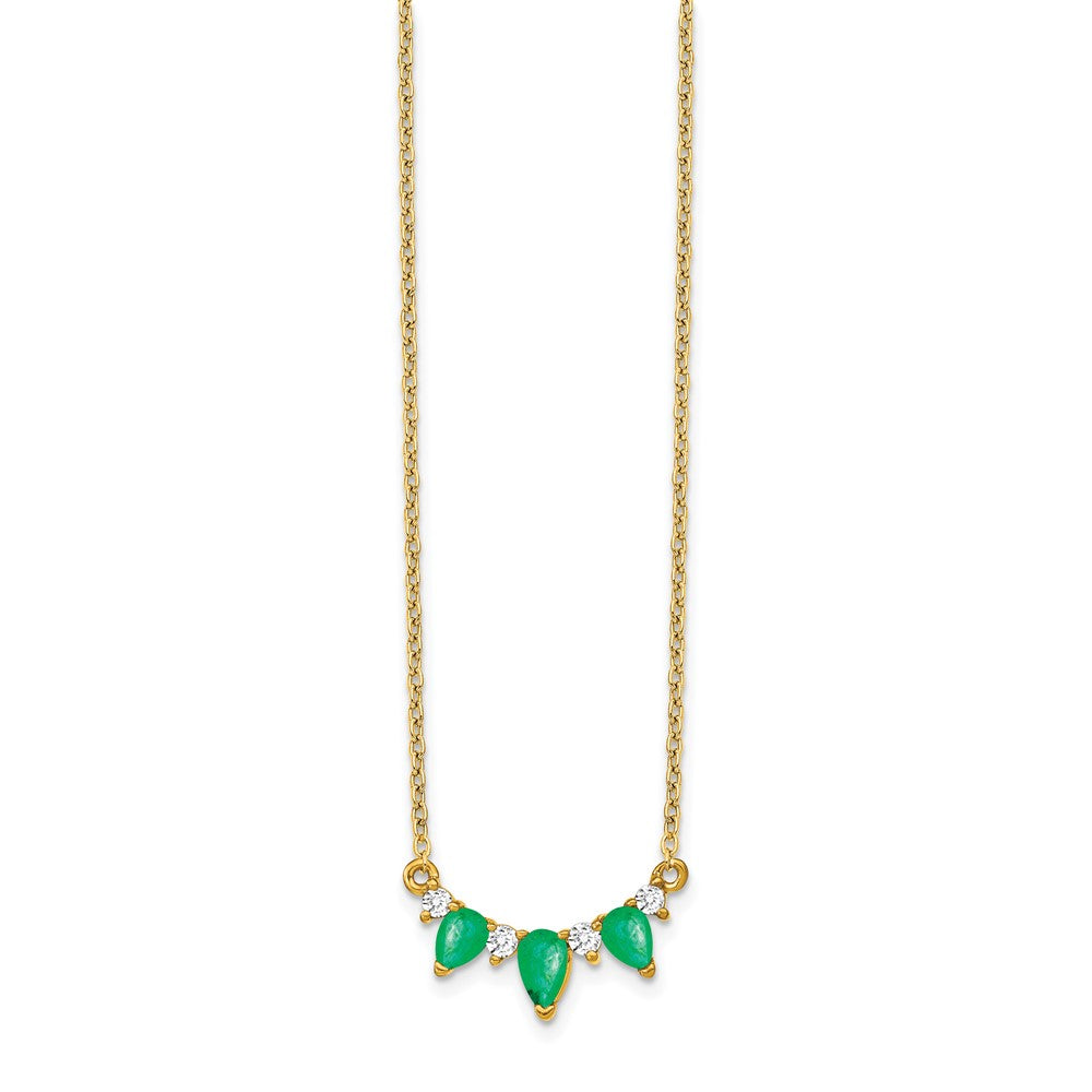 14K Yellow Gold Emerald and Real Diamond 18 inch Necklace