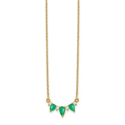 14K Yellow Gold Emerald and Real Diamond 18 inch Necklace