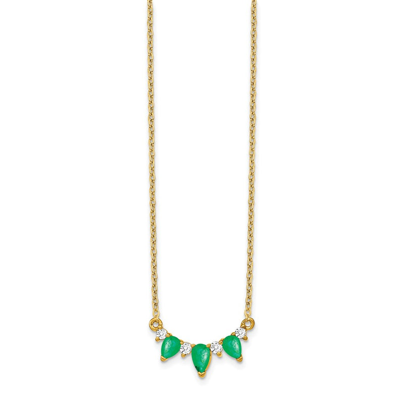 14K Yellow Gold Emerald and Real Diamond 18 inch Necklace