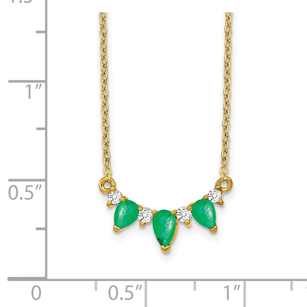 14K Yellow Gold Emerald and Real Diamond 18 inch Necklace