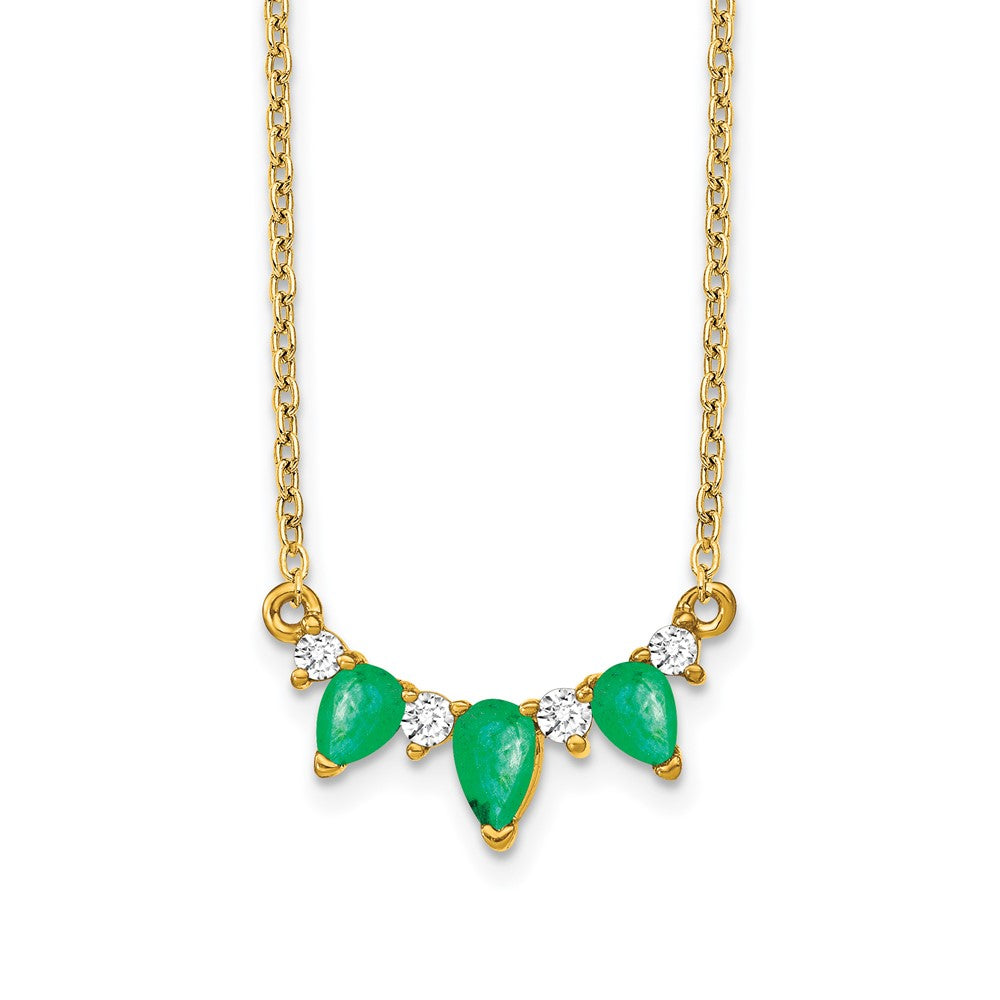 14K Yellow Gold Emerald and Real Diamond 18 inch Necklace