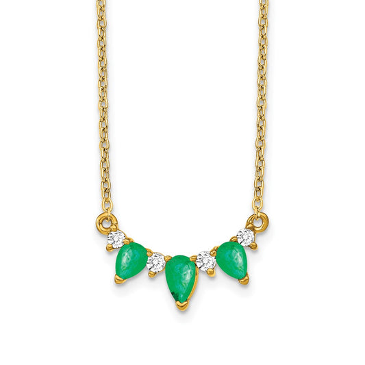 14K Yellow Gold Emerald and Real Diamond 18 inch Necklace