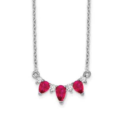14k White Gold Ruby and Real Diamond 18 inch Necklace