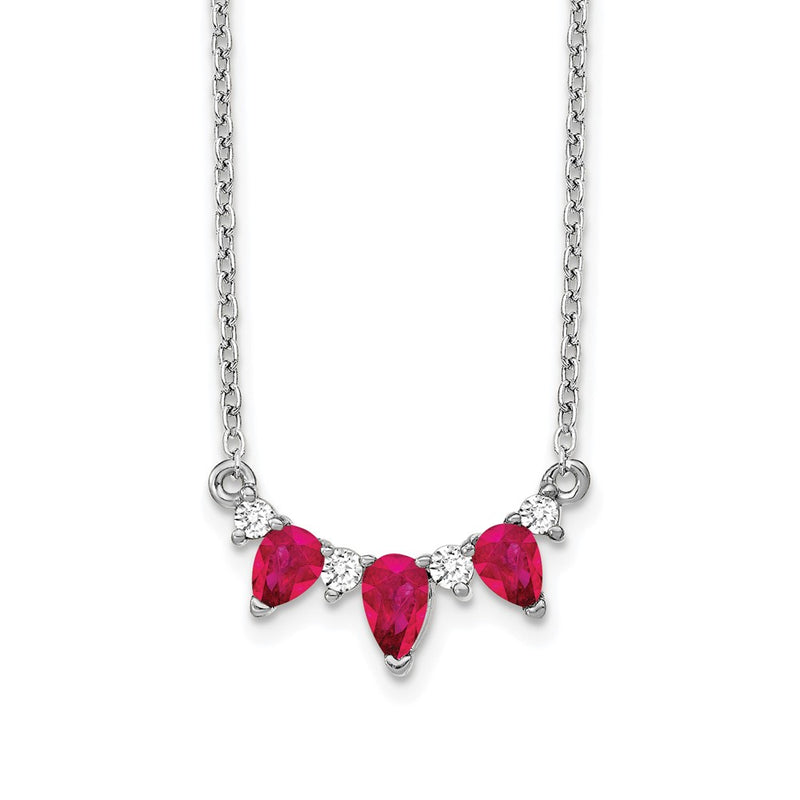 14k White Gold Ruby and Real Diamond 18 inch Necklace