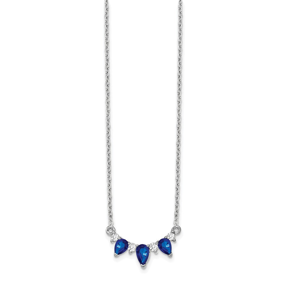 14k White Gold Pear Sapphire and Real Diamond 18 inch Necklace