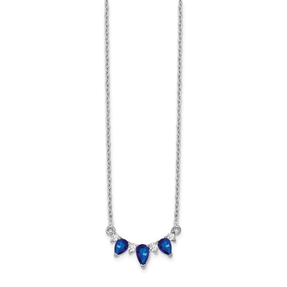 14k White Gold Pear Sapphire and Real Diamond 18 inch Necklace