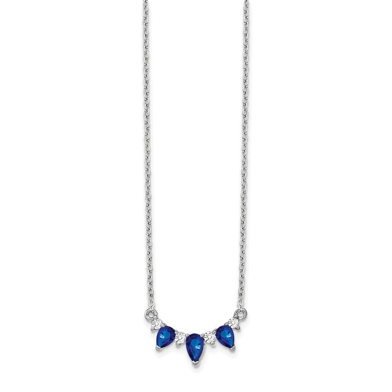 14k White Gold Pear Sapphire and Real Diamond 18 inch Necklace
