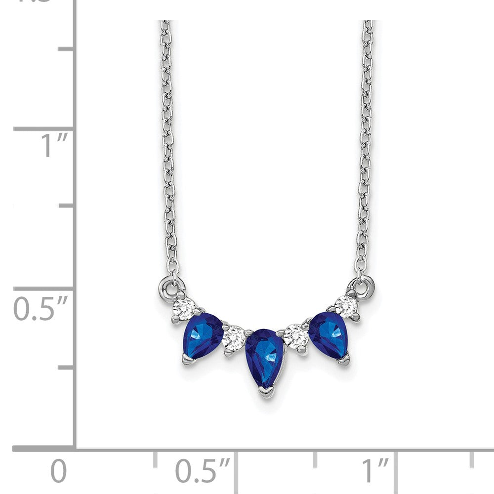 14k White Gold Pear Sapphire and Real Diamond 18 inch Necklace