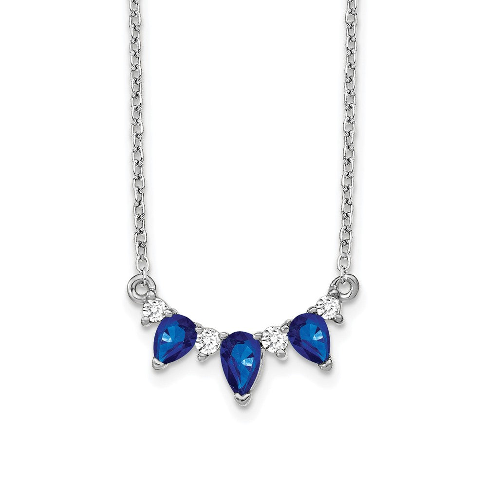14k White Gold Pear Sapphire and Real Diamond 18 inch Necklace