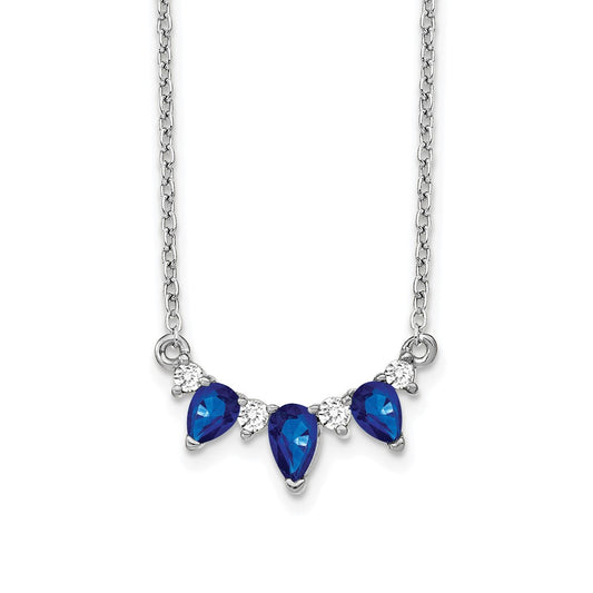 14k White Gold Pear Sapphire and Real Diamond 18 inch Necklace