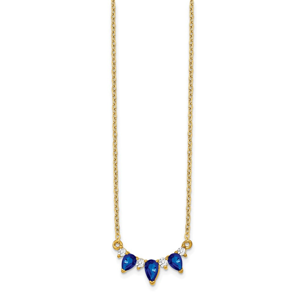 14K Yellow Gold Pear Sapphire and Real Diamond 18 inch Necklace