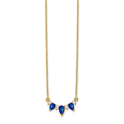 14K Yellow Gold Pear Sapphire and Real Diamond 18 inch Necklace