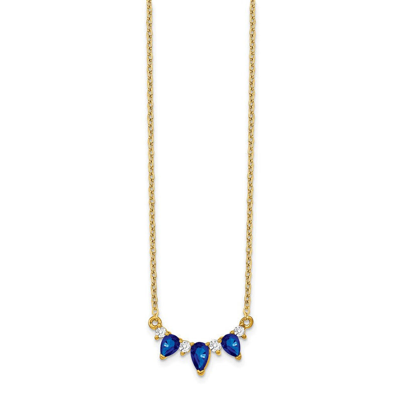 14K Yellow Gold Pear Sapphire and Real Diamond 18 inch Necklace