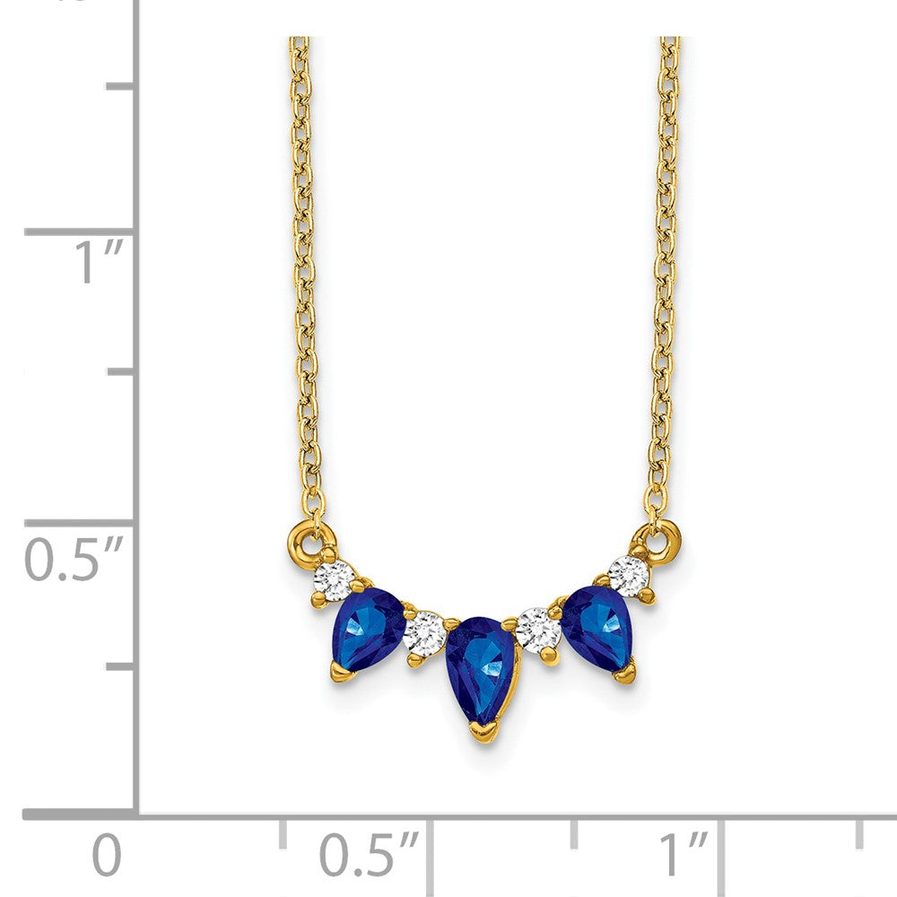 14K Yellow Gold Pear Sapphire and Real Diamond 18 inch Necklace