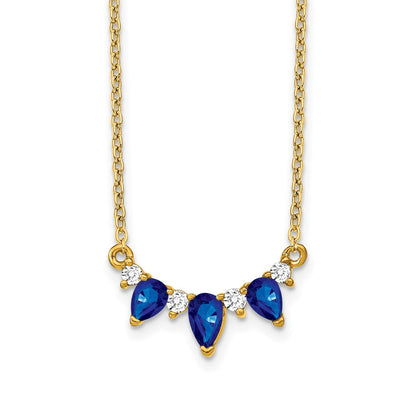 14K Yellow Gold Pear Sapphire and Real Diamond 18 inch Necklace