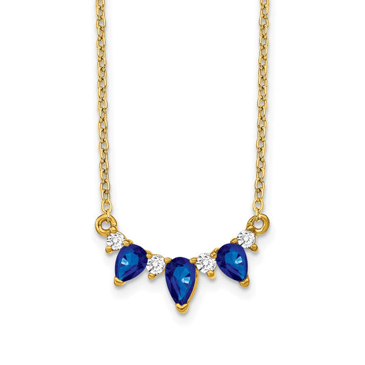 14K Yellow Gold Pear Sapphire and Real Diamond 18 inch Necklace