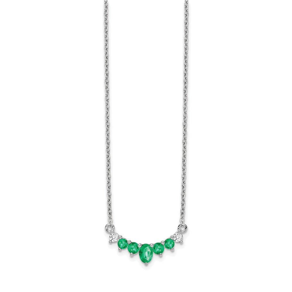 14k White Gold Emerald and Real Diamond 18 inch Necklace