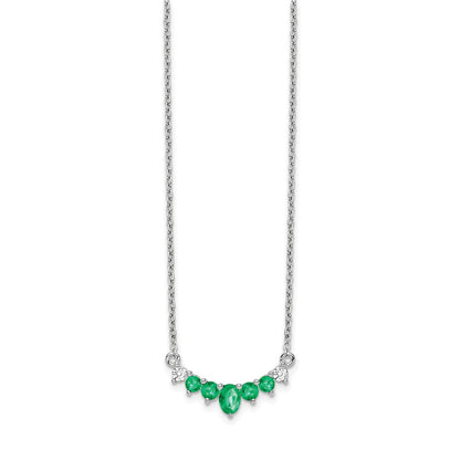 14k White Gold Emerald and Real Diamond 18 inch Necklace