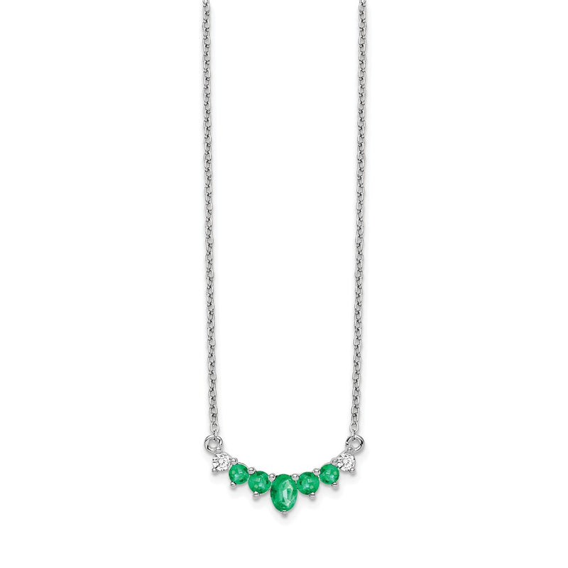 14k White Gold Emerald and Real Diamond 18 inch Necklace