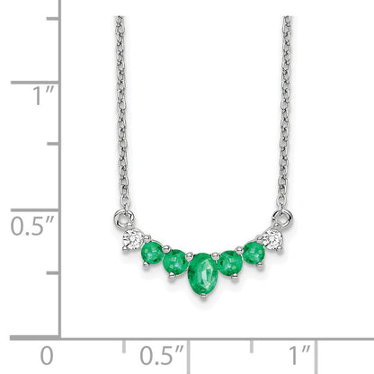 14k White Gold Emerald and Real Diamond 18 inch Necklace