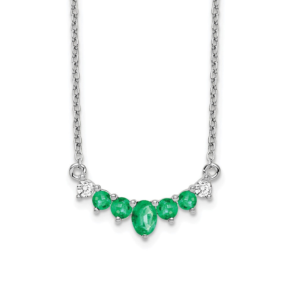 14k White Gold Emerald and Real Diamond 18 inch Necklace