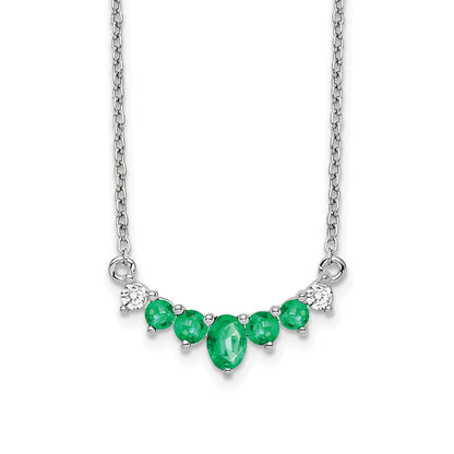 14k White Gold Emerald and Real Diamond 18 inch Necklace