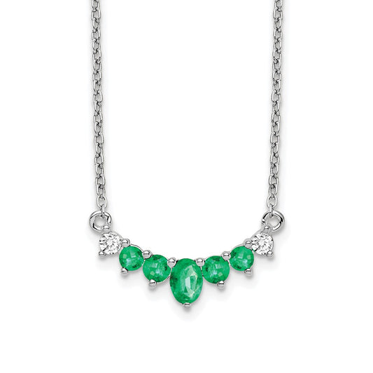 14k White Gold Emerald and Real Diamond 18 inch Necklace