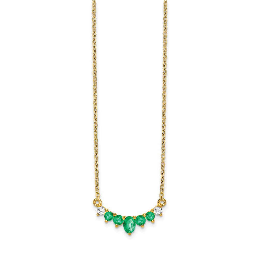 14K Yellow Gold Emerald and Real Diamond 18 inch Necklace