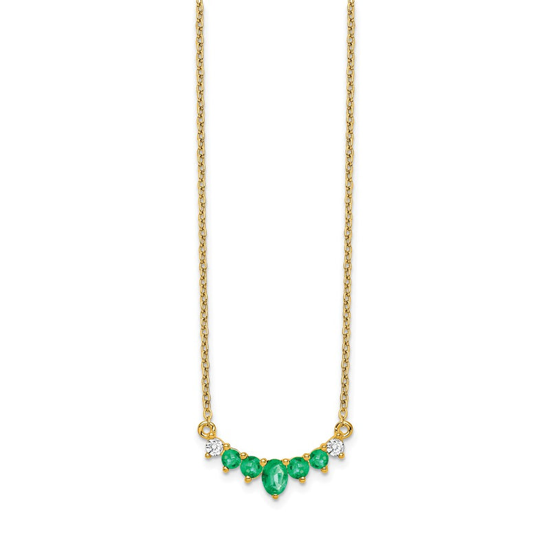 14K Yellow Gold Emerald and Real Diamond 18 inch Necklace