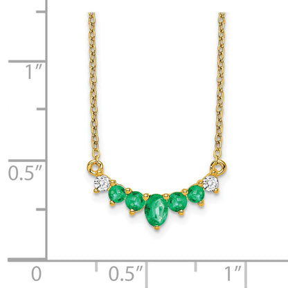 14K Yellow Gold Emerald and Real Diamond 18 inch Necklace