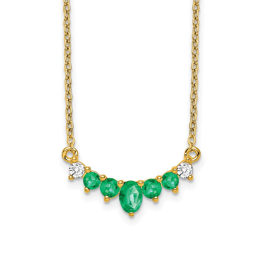 14K Yellow Gold Emerald and Real Diamond 18 inch Necklace