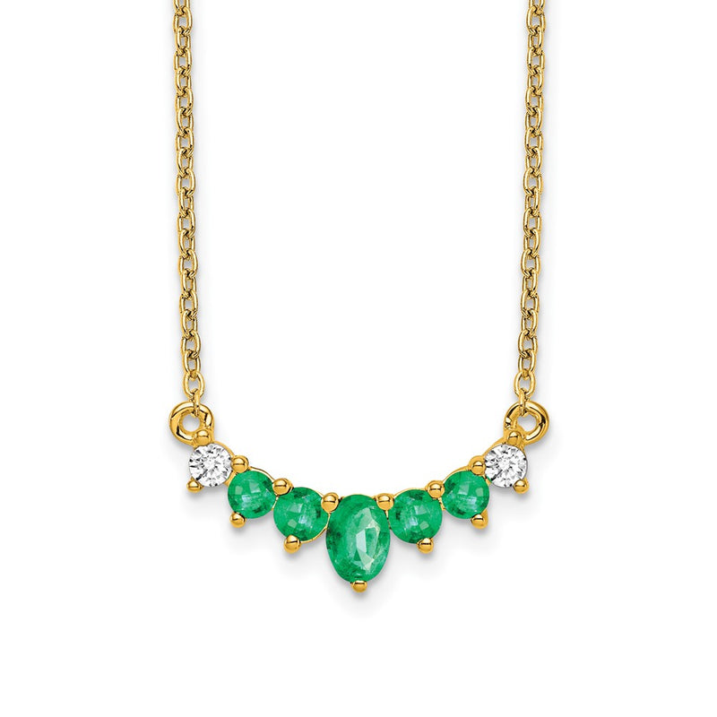 14K Yellow Gold Emerald and Real Diamond 18 inch Necklace