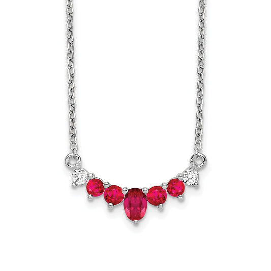14k White Gold Ruby and Real Diamond 18 inch Necklace