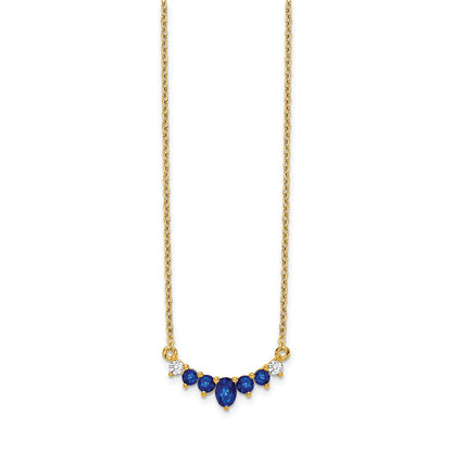 14K Yellow Gold Sapphire and Real Diamond 18 inch Necklace