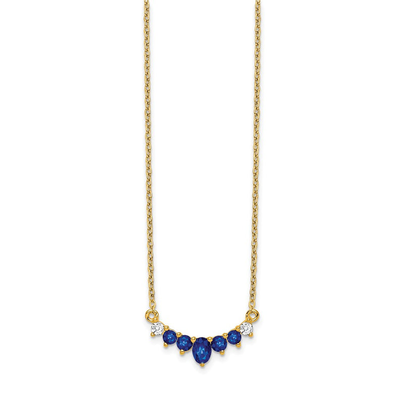 14K Yellow Gold Sapphire and Real Diamond 18 inch Necklace