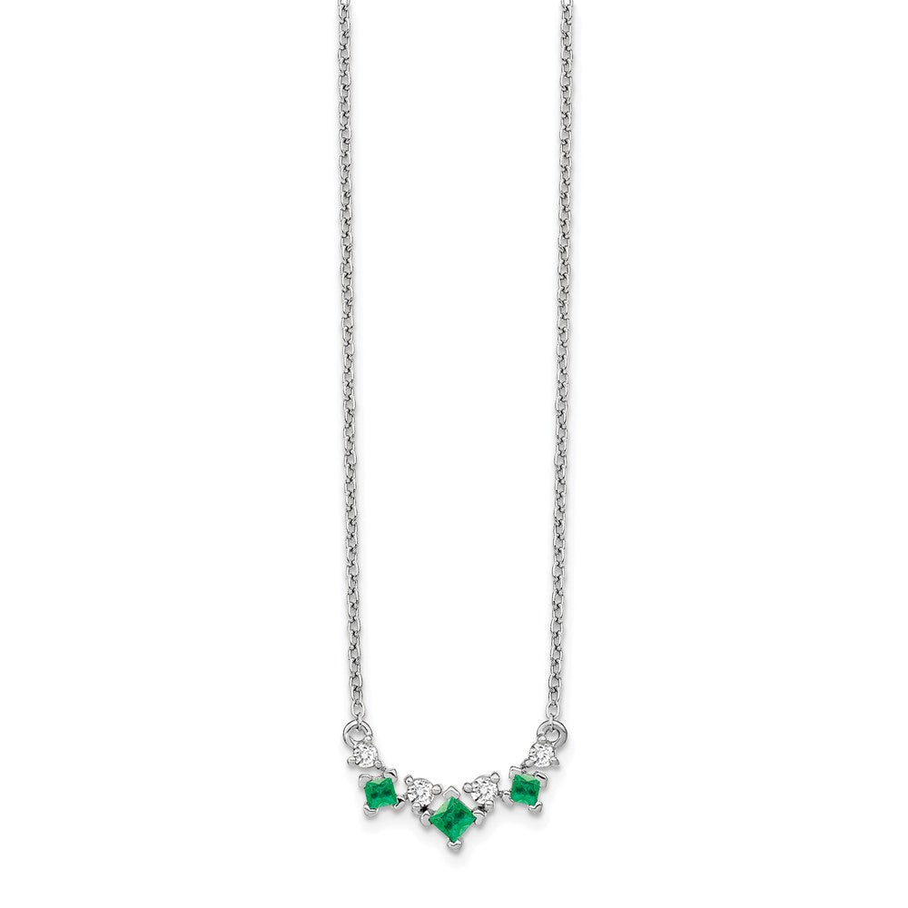 14k White Gold Emerald and Real Diamond 18 inch Necklace