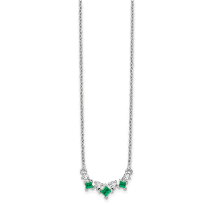 14k White Gold Emerald and Real Diamond 18 inch Necklace