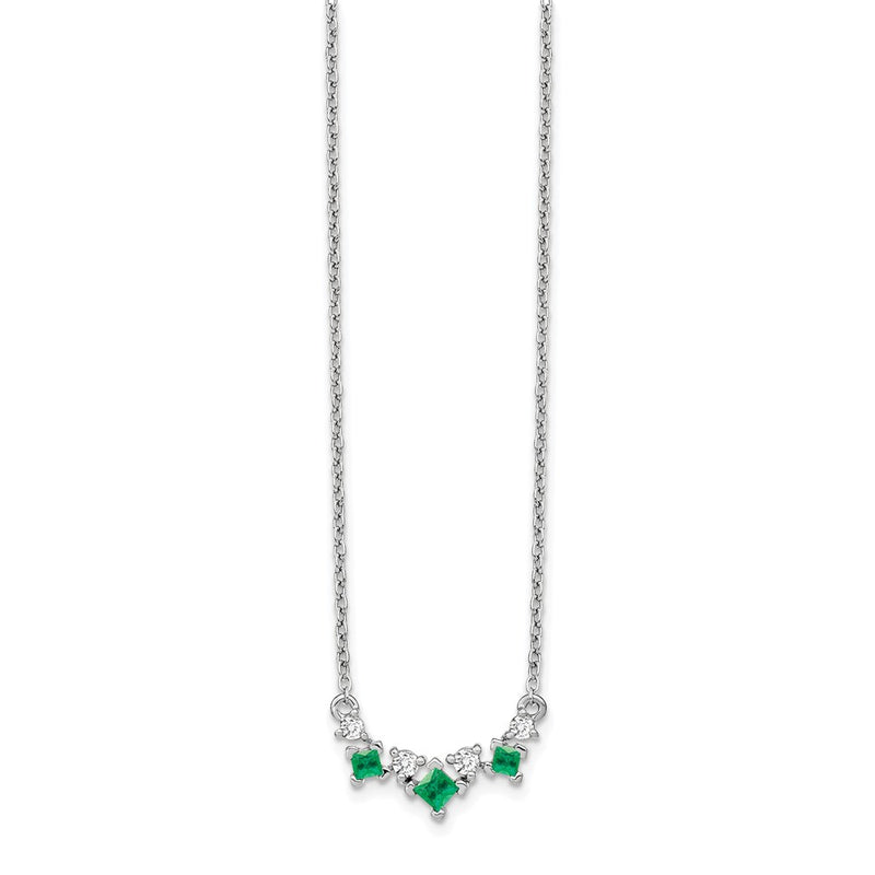 14k White Gold Emerald and Real Diamond 18 inch Necklace
